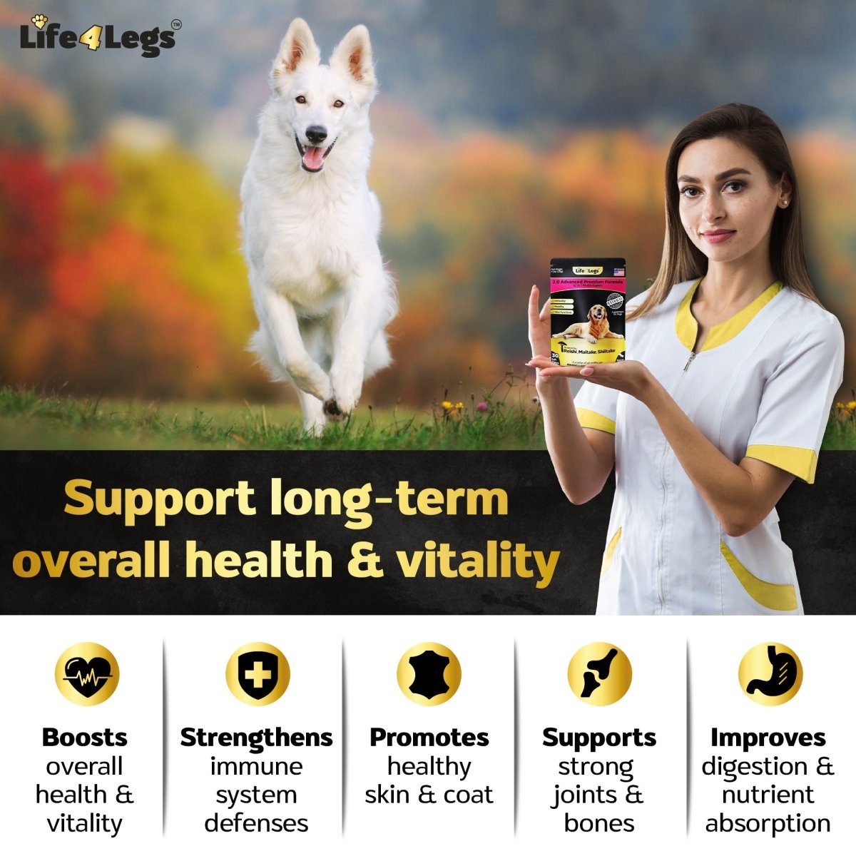 30 Soft Chewable Dog Vitamins & Supplements - Dog Multivitamin - Hemp Oil Glucosamine Chondroitin Hip and Joint Support Health, Skin & Coat, Digestion & Immune System, Skin, Heart, Probiotics - Life4legs