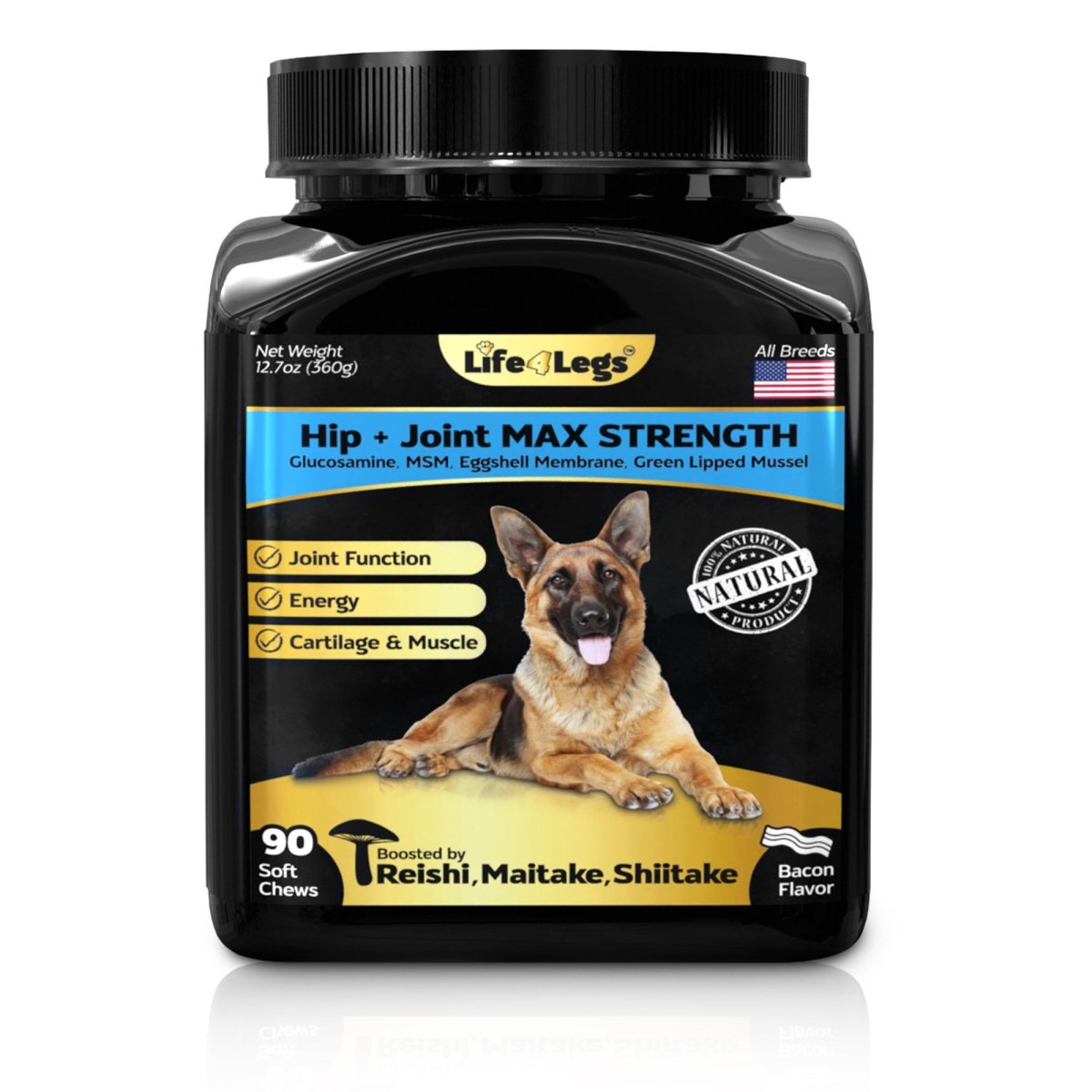 90 Soft chews Hip and Joint Supplement for Dogs - Dog Joint Pain Relief Treats - Glucosamine, Chondroitin, Turmeric, MSM - Hemp oil Mobility Supplement with Green Lipped Mussels - Life4legs
