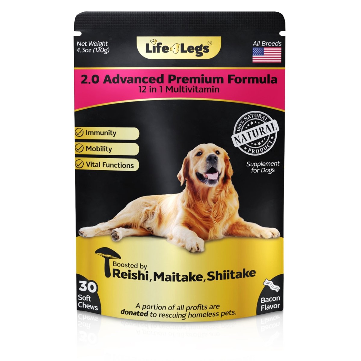 30 Soft Chewable Dog Vitamins & Supplements - Dog Multivitamin - Hemp Oil Glucosamine Chondroitin Hip and Joint Support Health, Skin & Coat, Digestion & Immune System, Skin, Heart, Probiotics - Life4legs
